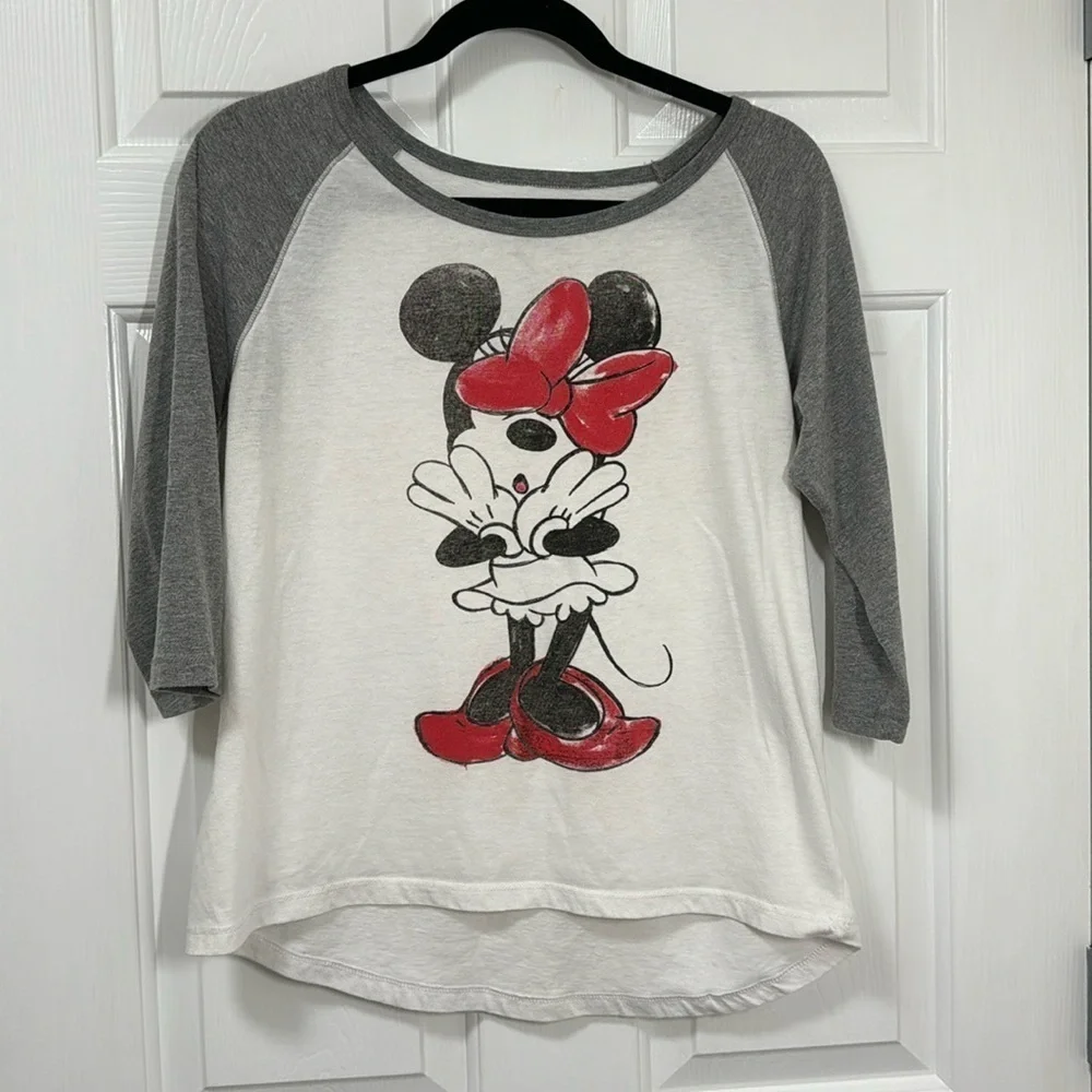 Disney Minnie Mouse 3/4 sleeve raglan shirt Sz L (11/13) (T6)